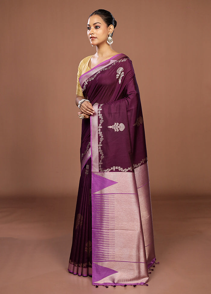 Purple Dupion Silk Saree With Blouse Piece