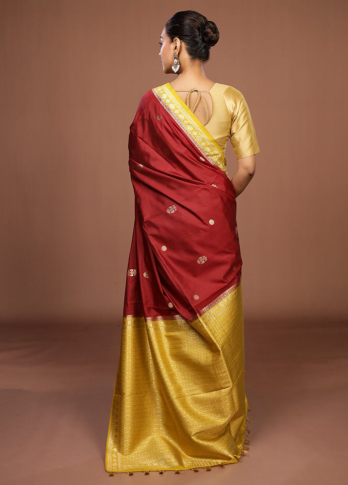 Maroon Dupion Silk Saree With Blouse Piece