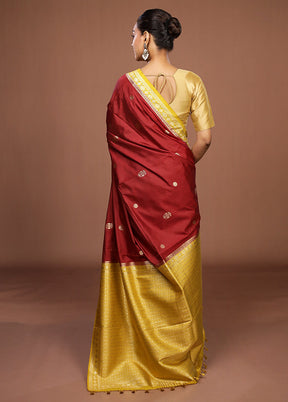 Maroon Dupion Silk Saree With Blouse Piece