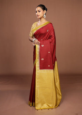 Maroon Dupion Silk Saree With Blouse Piece