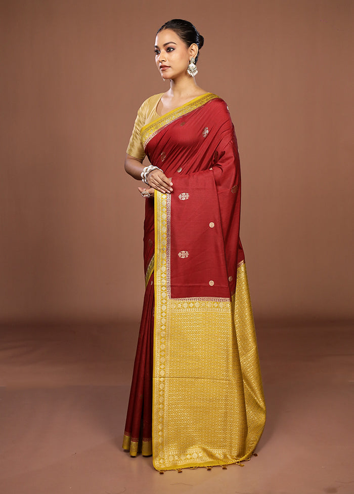 Maroon Dupion Silk Saree With Blouse Piece