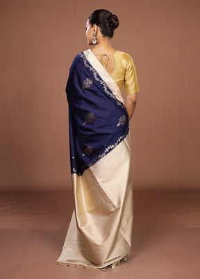 Blue Dupion Silk Saree With Blouse Piece
