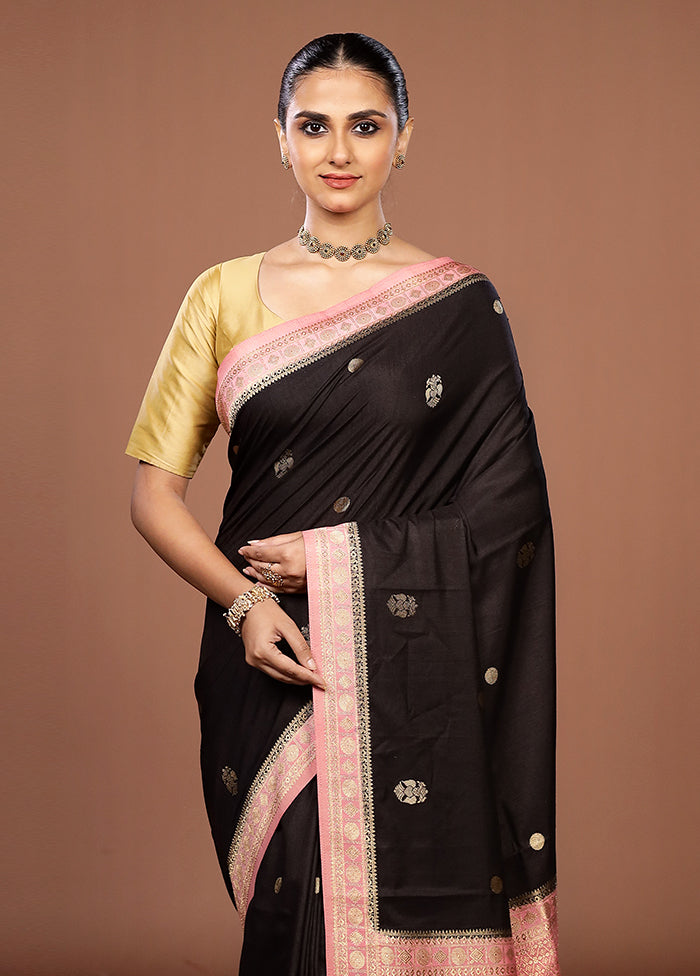 Black Dupion Silk Saree With Blouse Piece