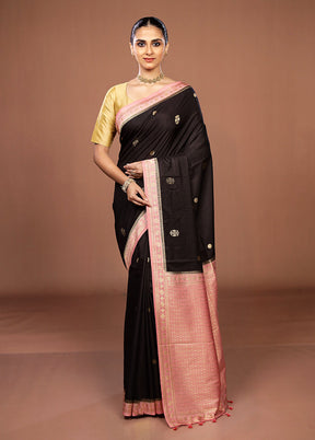 Black Dupion Silk Saree With Blouse Piece
