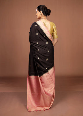 Black Dupion Silk Saree With Blouse Piece