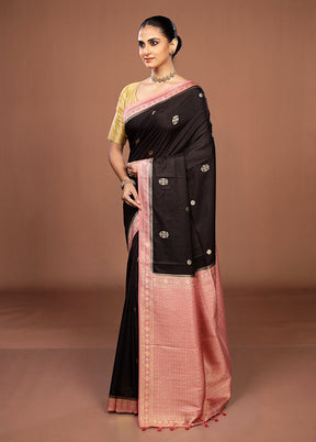 Black Dupion Silk Saree With Blouse Piece