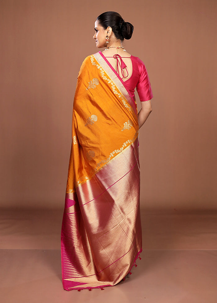 Yellow Dupion Silk Saree With Blouse Piece