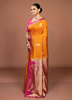 Yellow Dupion Silk Saree With Blouse Piece