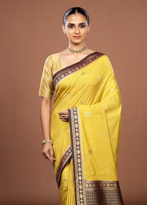 Yellow Dupion Silk Saree With Blouse Piece