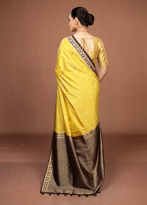 Yellow Dupion Silk Saree With Blouse Piece