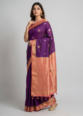 Purple Dupion Silk Saree With Blouse Piece
