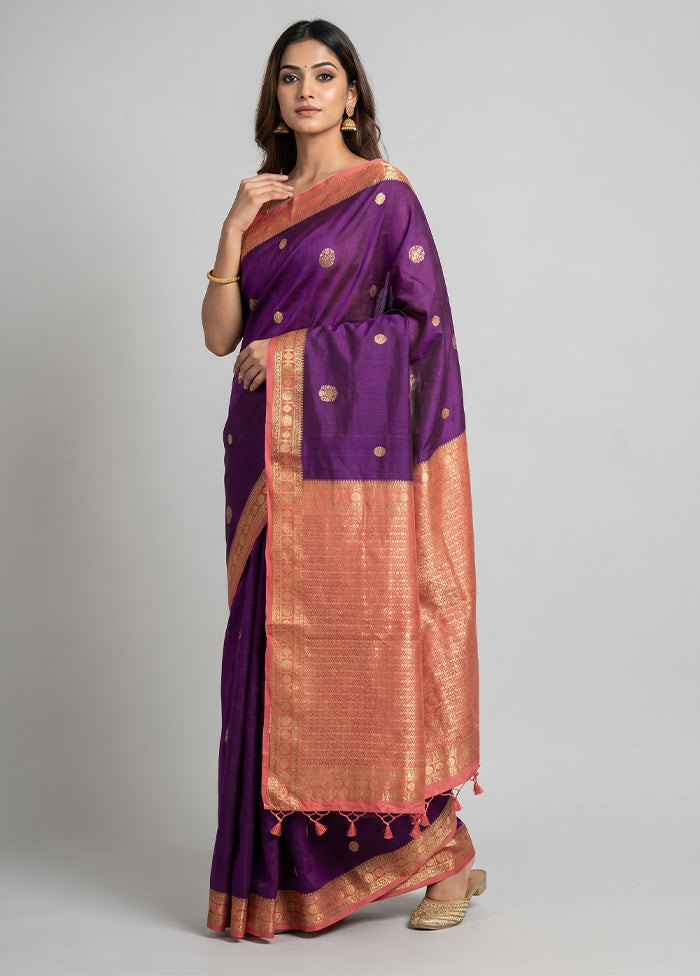 Purple Dupion Silk Saree With Blouse Piece