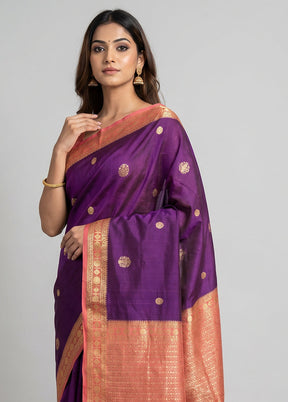 Purple Dupion Silk Saree With Blouse Piece
