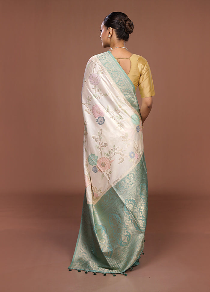 Cream Dupion Silk Saree With Blouse Piece