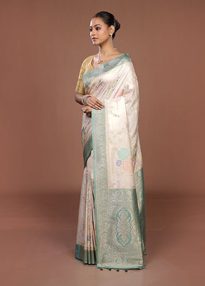 Cream Dupion Silk Saree With Blouse Piece