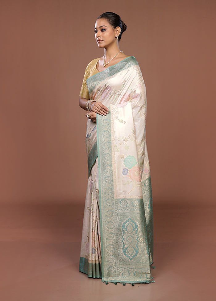 Cream Dupion Silk Saree With Blouse Piece