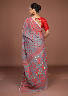 Grey Jamdani Cotton Saree Without Blouse Piece