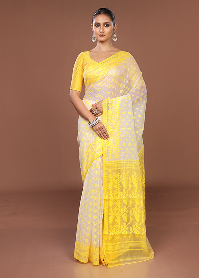 Yellow Jamdani Cotton Saree Without Blouse Piece