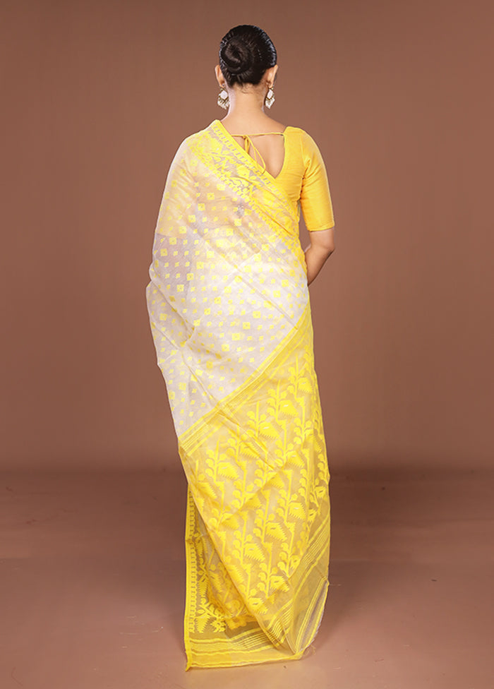 Yellow Jamdani Cotton Saree Without Blouse Piece