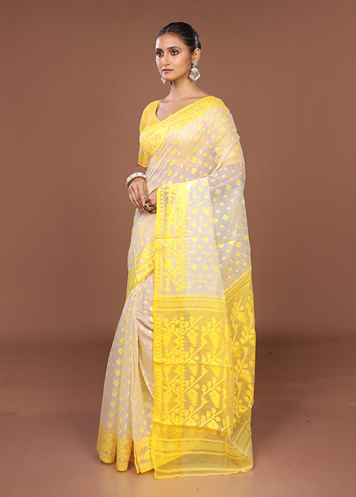 Yellow Jamdani Cotton Saree Without Blouse Piece