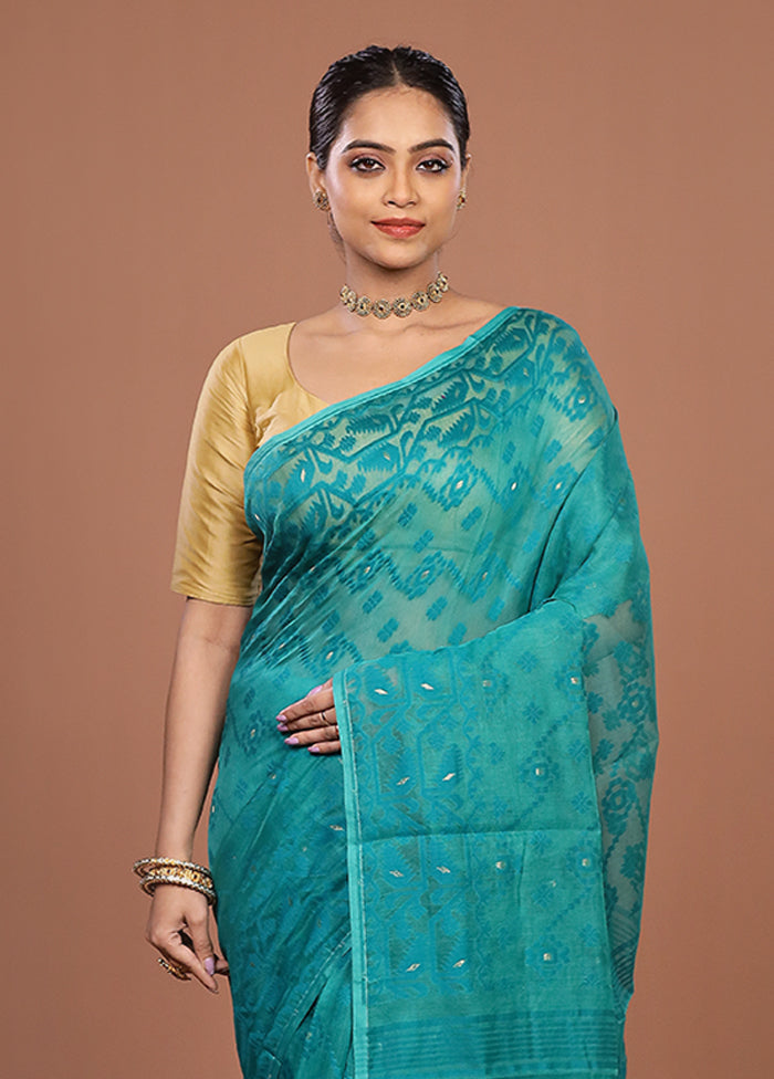 Green Jamdani Cotton Saree Without Blouse Piece
