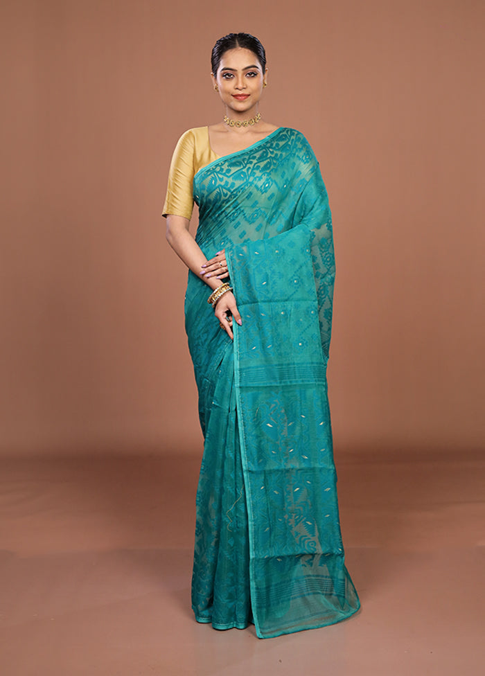 Green Jamdani Cotton Saree Without Blouse Piece