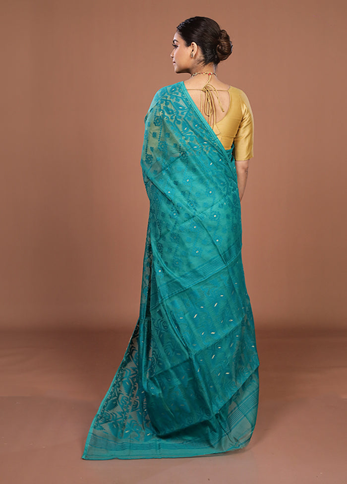 Green Jamdani Cotton Saree Without Blouse Piece