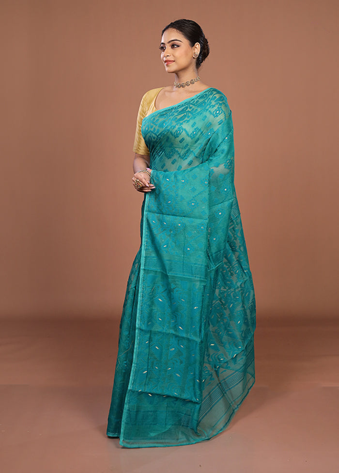 Green Jamdani Cotton Saree Without Blouse Piece