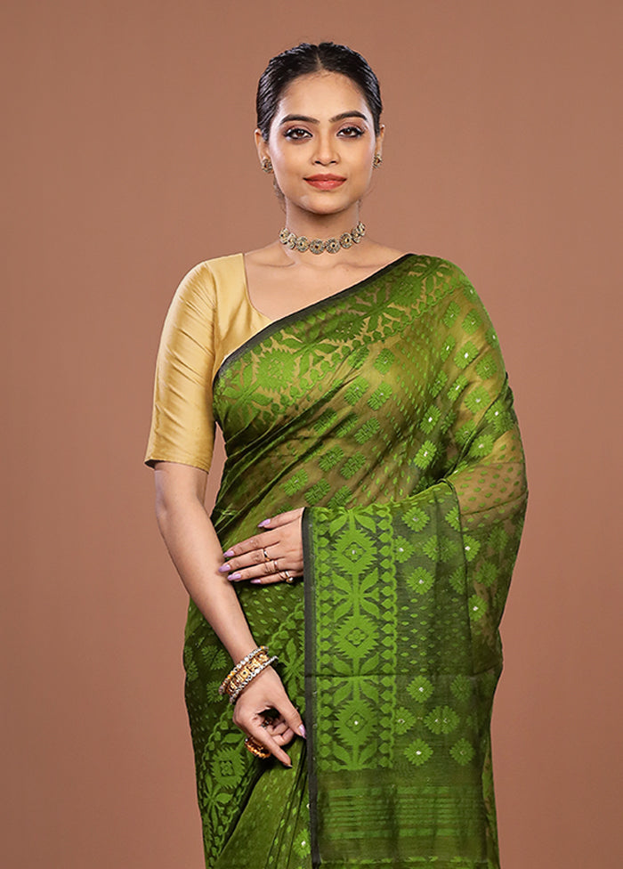 Green Jamdani Cotton Saree Without Blouse Piece