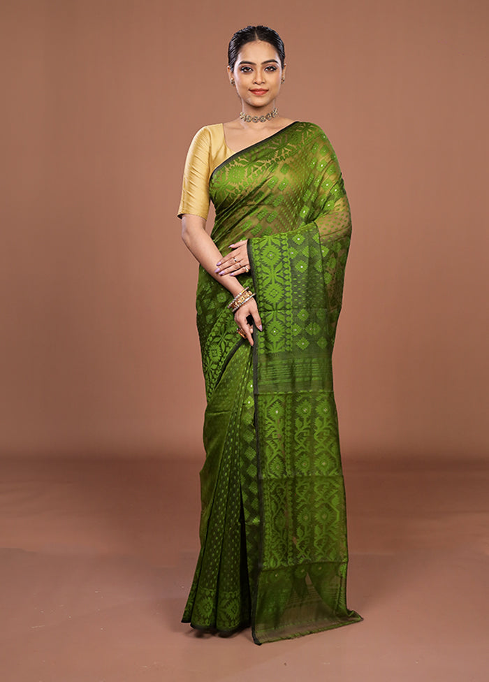 Green Jamdani Cotton Saree Without Blouse Piece
