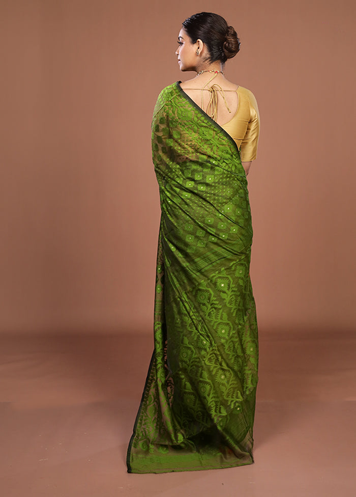 Green Jamdani Cotton Saree Without Blouse Piece