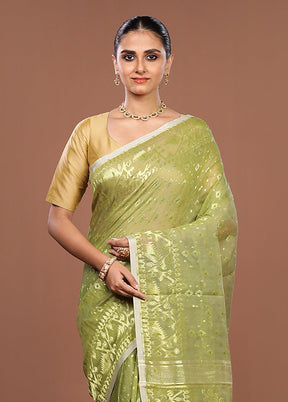 Green Jamdani Cotton Saree Without Blouse Piece