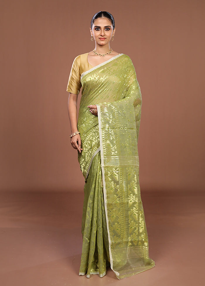 Green Jamdani Cotton Saree Without Blouse Piece
