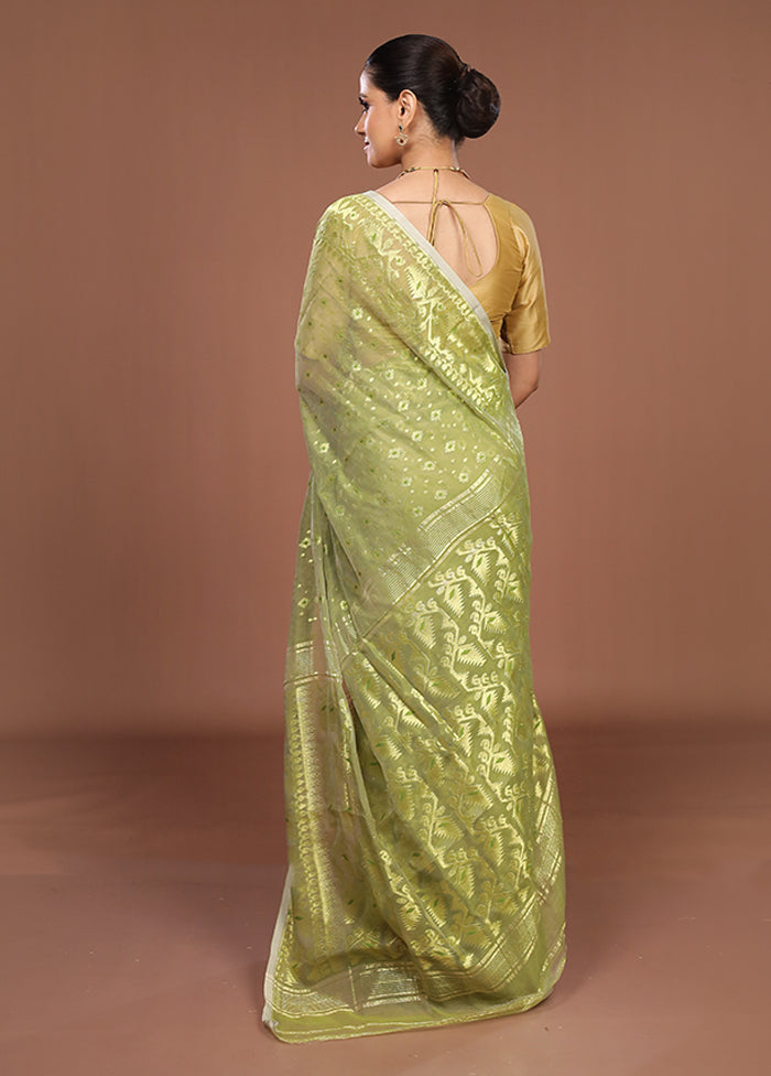 Green Jamdani Cotton Saree Without Blouse Piece