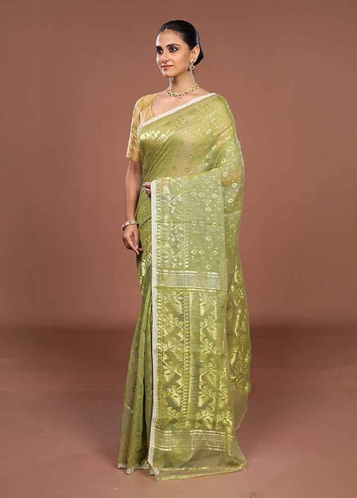 Green Jamdani Cotton Saree Without Blouse Piece