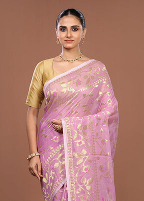Pink Jamdani Cotton Saree Without Blouse Piece