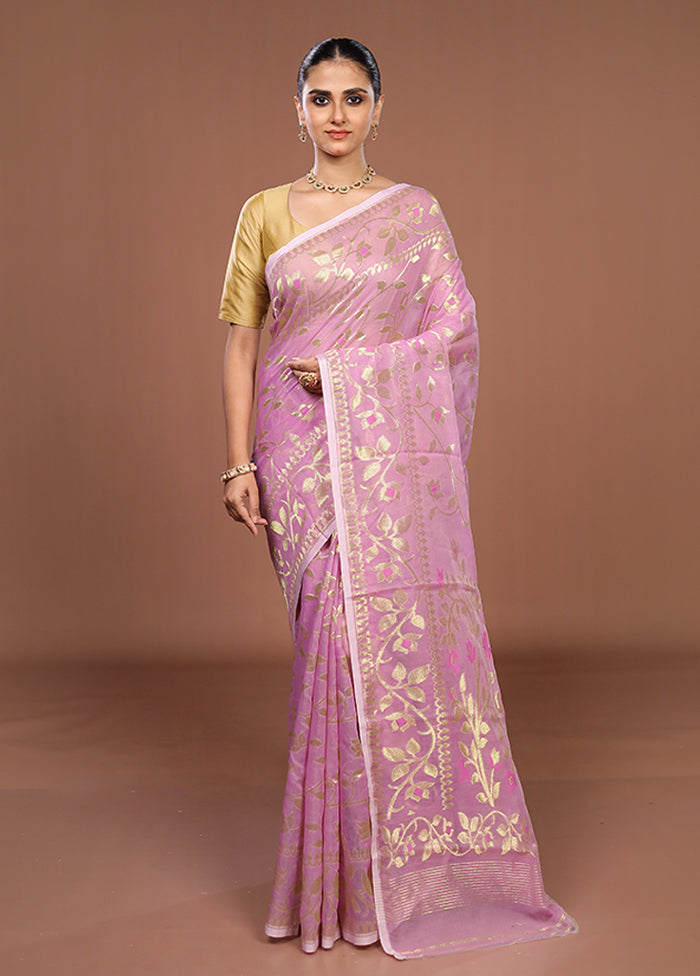 Pink Jamdani Cotton Saree Without Blouse Piece