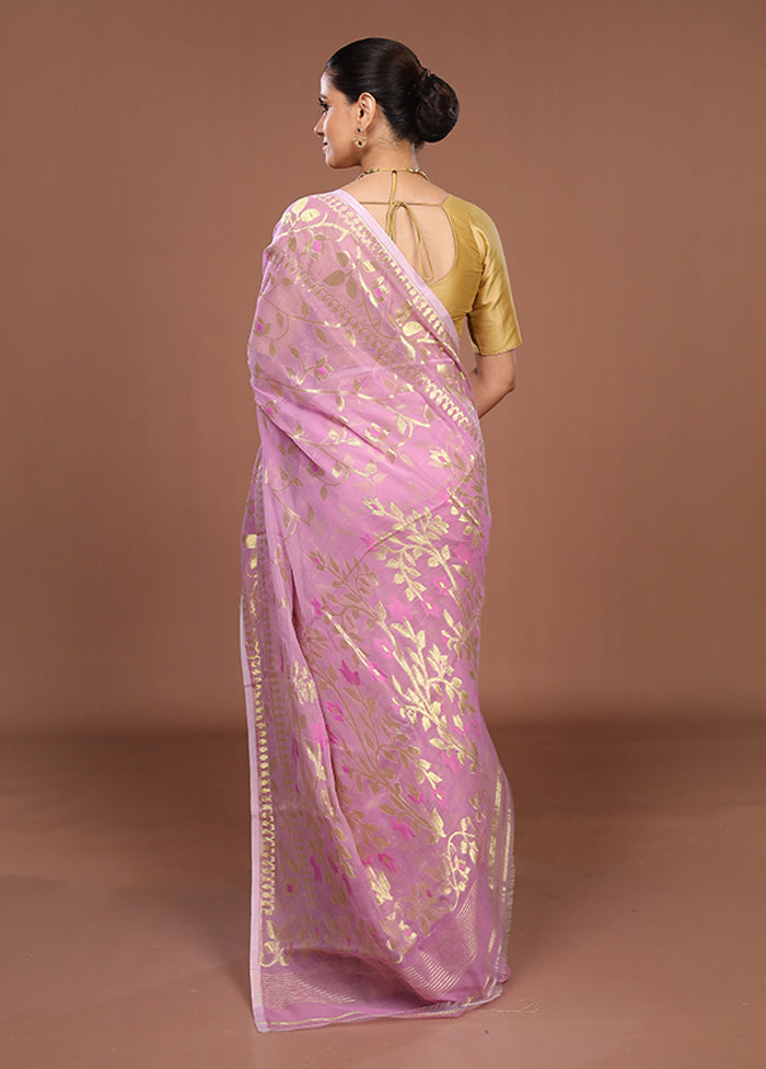 Pink Jamdani Cotton Saree Without Blouse Piece