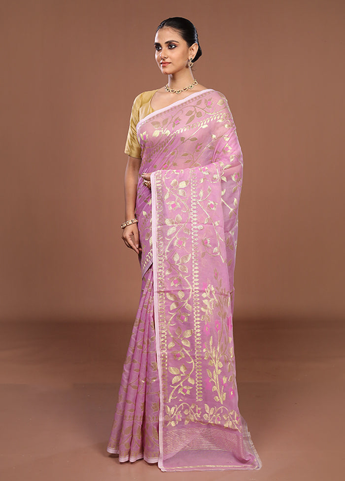 Pink Jamdani Cotton Saree Without Blouse Piece