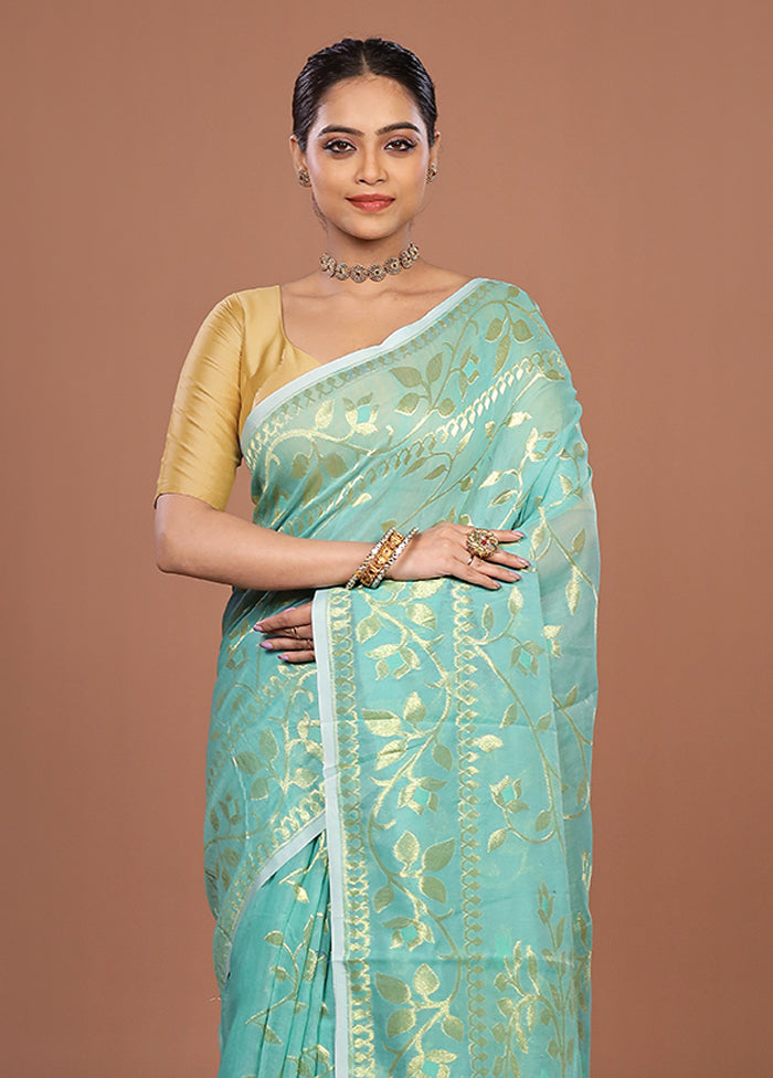 Green Jamdani Cotton Saree Without Blouse Piece