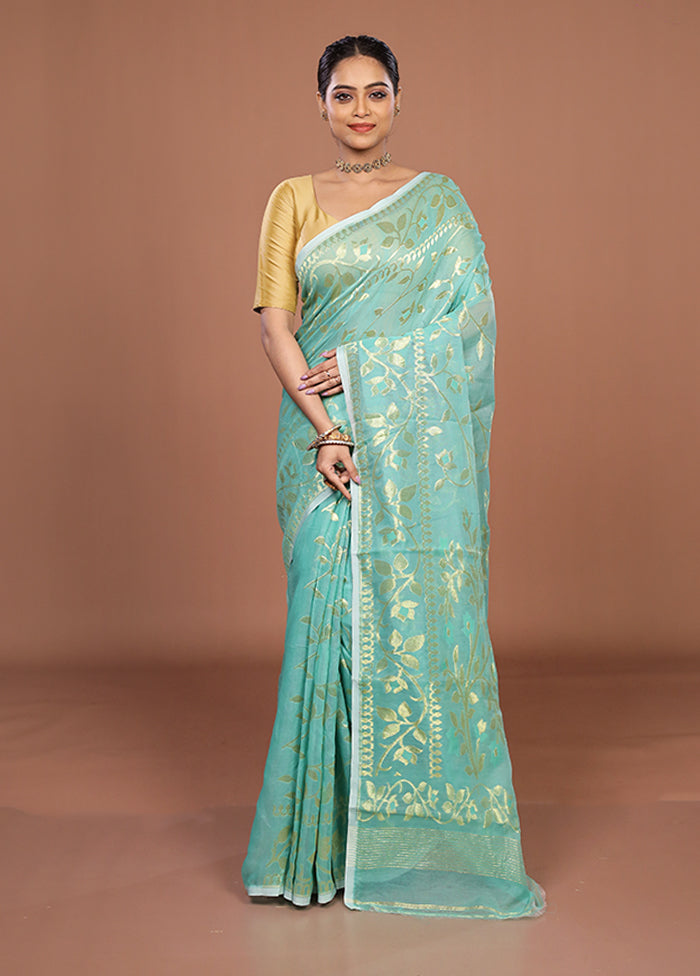 Green Jamdani Cotton Saree Without Blouse Piece