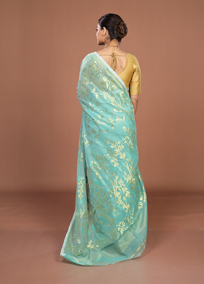 Green Jamdani Cotton Saree Without Blouse Piece