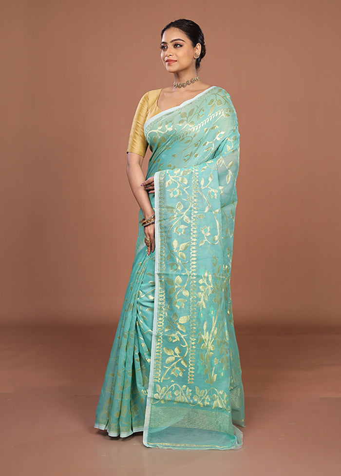 Green Jamdani Cotton Saree Without Blouse Piece