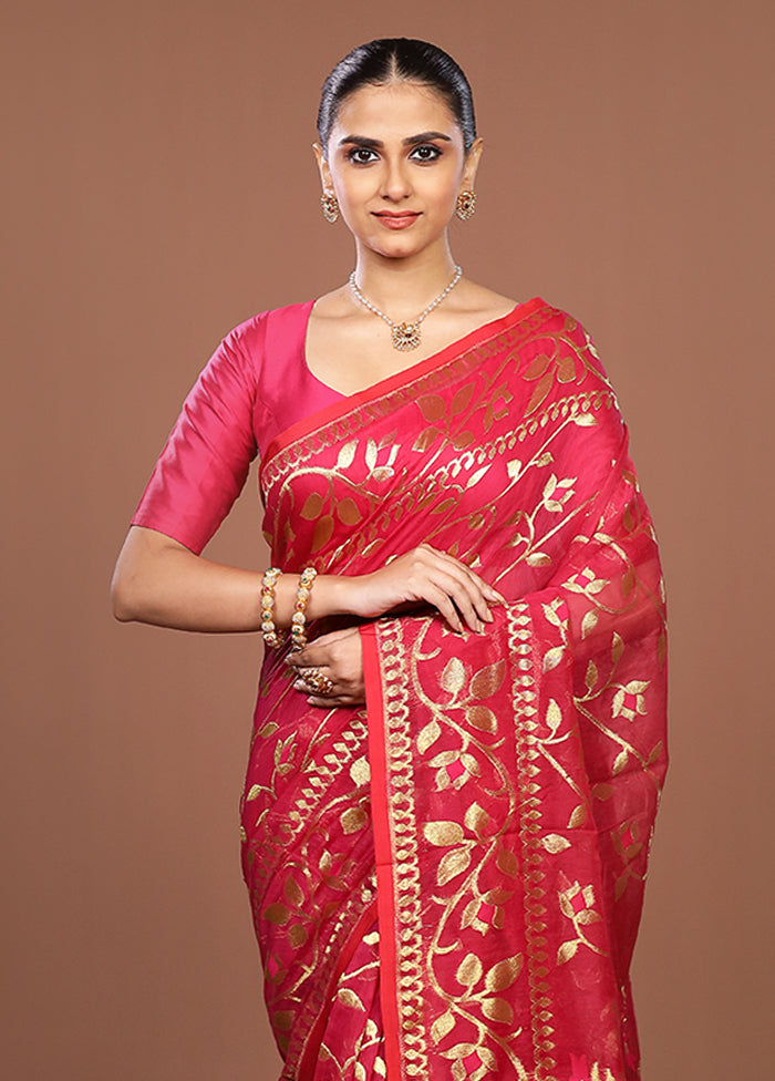 Pink Jamdani Cotton Saree Without Blouse Piece