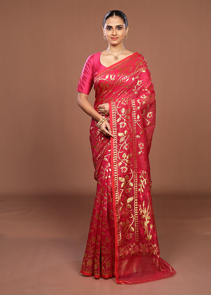 Pink Jamdani Cotton Saree Without Blouse Piece
