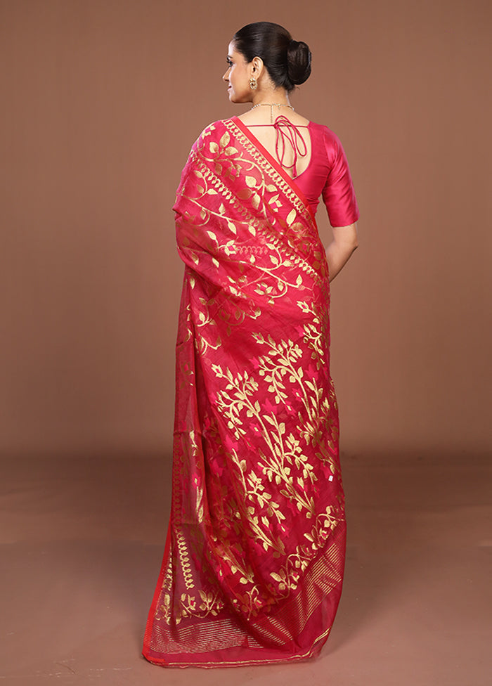 Pink Jamdani Cotton Saree Without Blouse Piece
