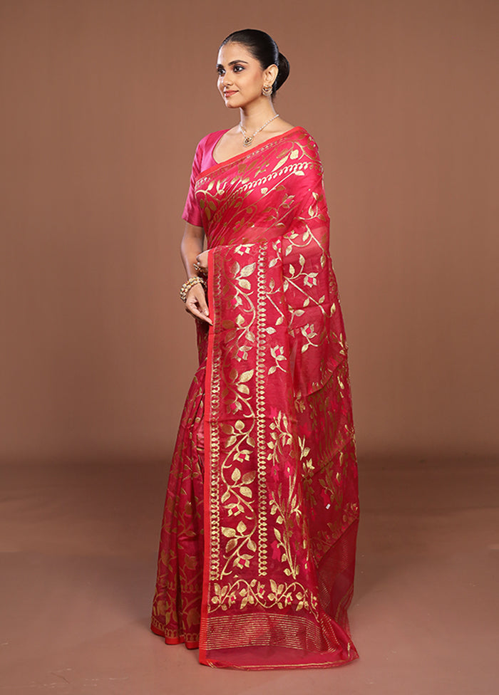 Pink Jamdani Cotton Saree Without Blouse Piece