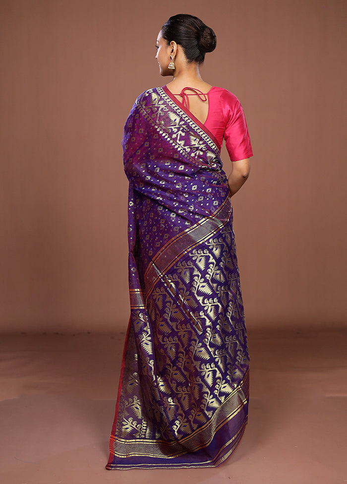 Blue Jamdani Cotton Saree Without Blouse Piece