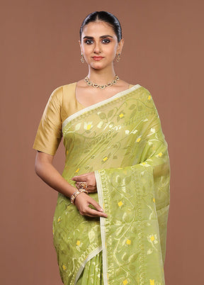 Green Jamdani Cotton Saree Without Blouse Piece