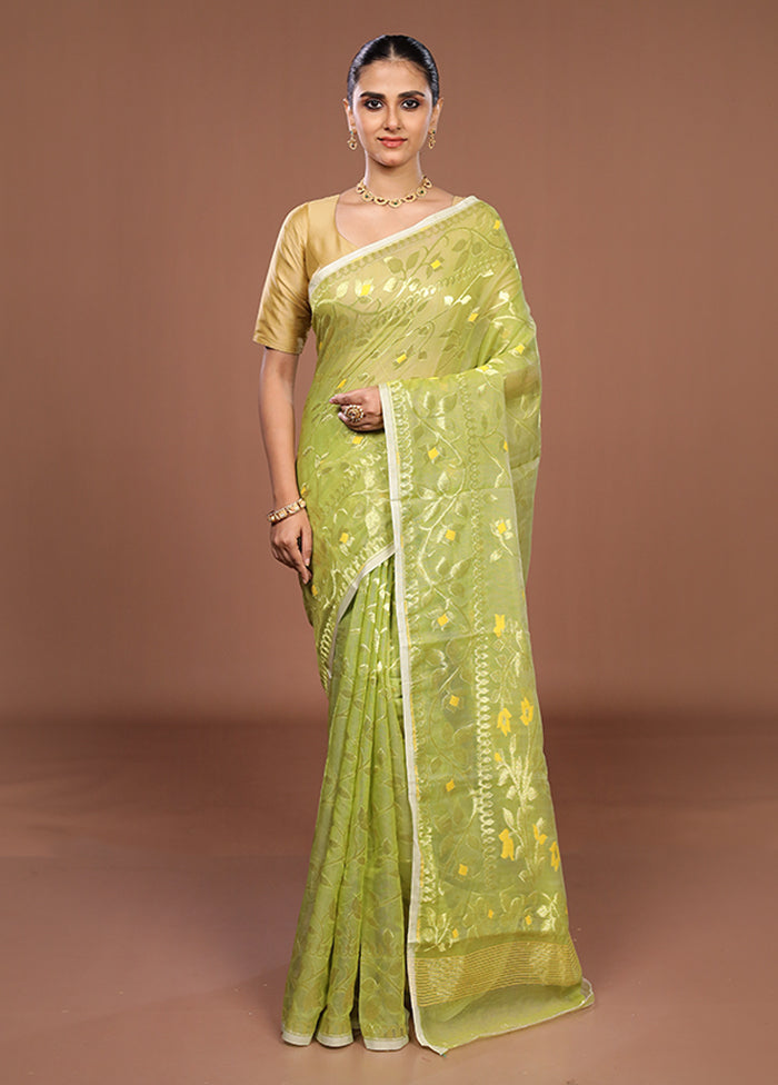 Green Jamdani Cotton Saree Without Blouse Piece